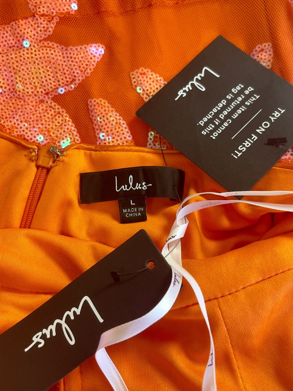 Lulu's Orange Iridescent Sequin Lace Up Maxi Dress Formal Prom Wedding Gown - Picture 7 of 8
